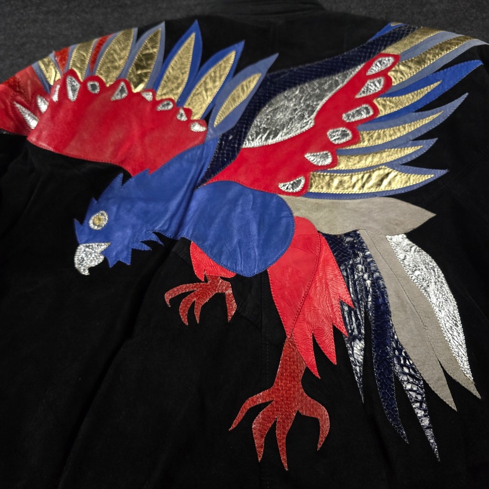 Augustina Taos Suede Leather Jacket Bird Snakeskin Southwest Black Women's L - Picture 12 of 15